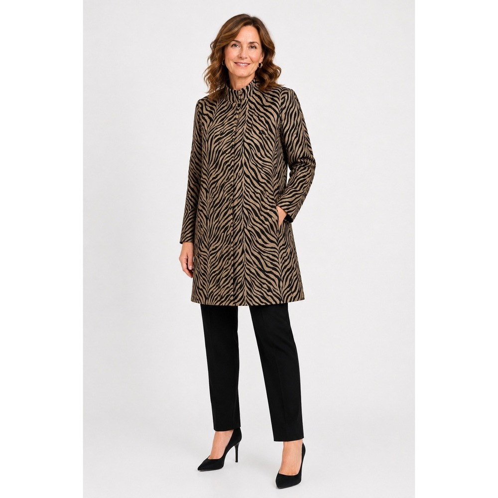 J.McLaughlin Zebra Jacquard Coat Womens L Gold Black Metallic Classy Elegant